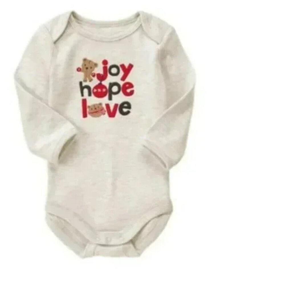 NEW Gymboree Bear Ornament Joy Hope Love Embroidery Long Sleeve Onesie Bodysuit